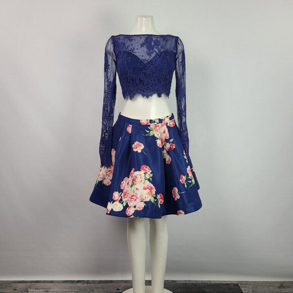 Sheri Hill Two Piece Floral Skirt Lace Top Size S/M - Picture 1 of 16